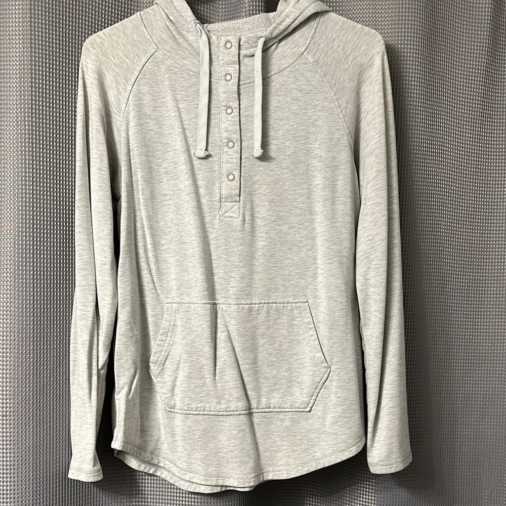 Gray Hooded Henley Sweatshirt